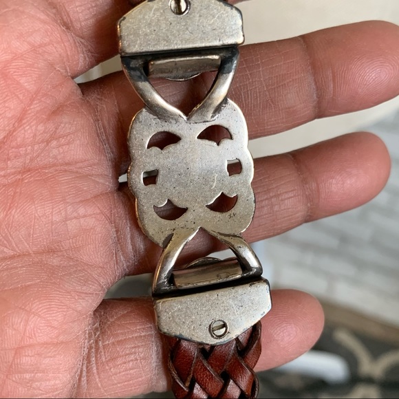 BRAIDED Brown Leather and Silver Chain Belt - Picture 7 of 10